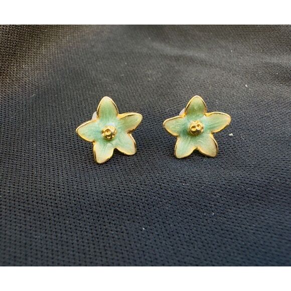 Vintage Blue Flower Enamel Earring - Picture 5 of 5